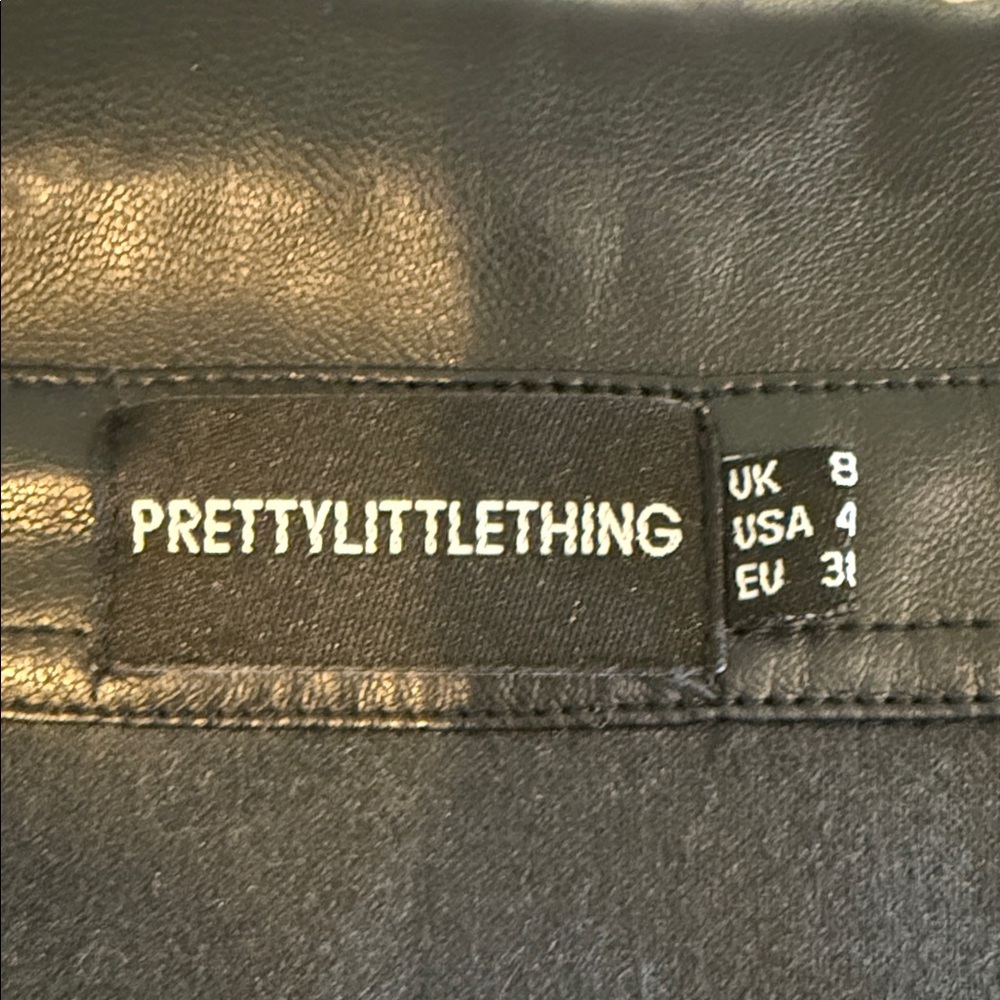 Prettylittlething Black Pleather Button-Down Shirt - image 6